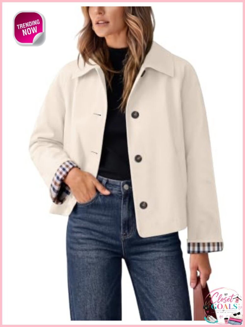 CHICZONE Women Cropped Trench Coat Oversized Lightweight Casual Jacket